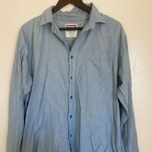 Wrangler Long Sleeve Shirt Men's L Large Blue Pin Stripe Button up 100% Cotton